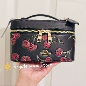 NWT Coach Cosmetic Case With Cherry Print in Black multi CDC13